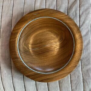 Wood bowl with turquoise inlay